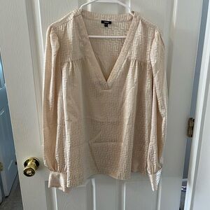 Express Beige Patterned V-Neck Blouse